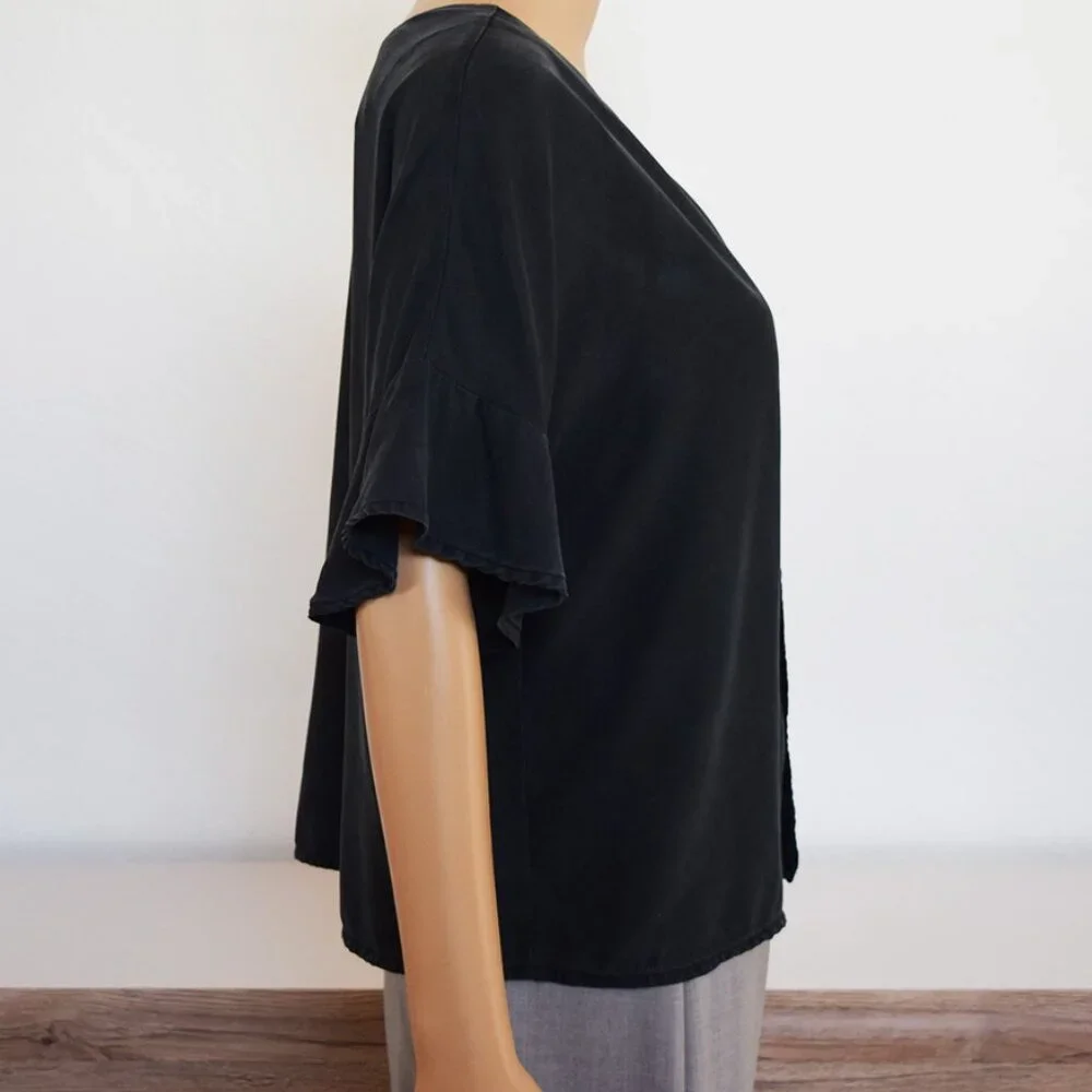 VETTA Romantic Capsule Flounce Sleeve Button-Up 100% Tencel Blouse - Picture 8 of 14